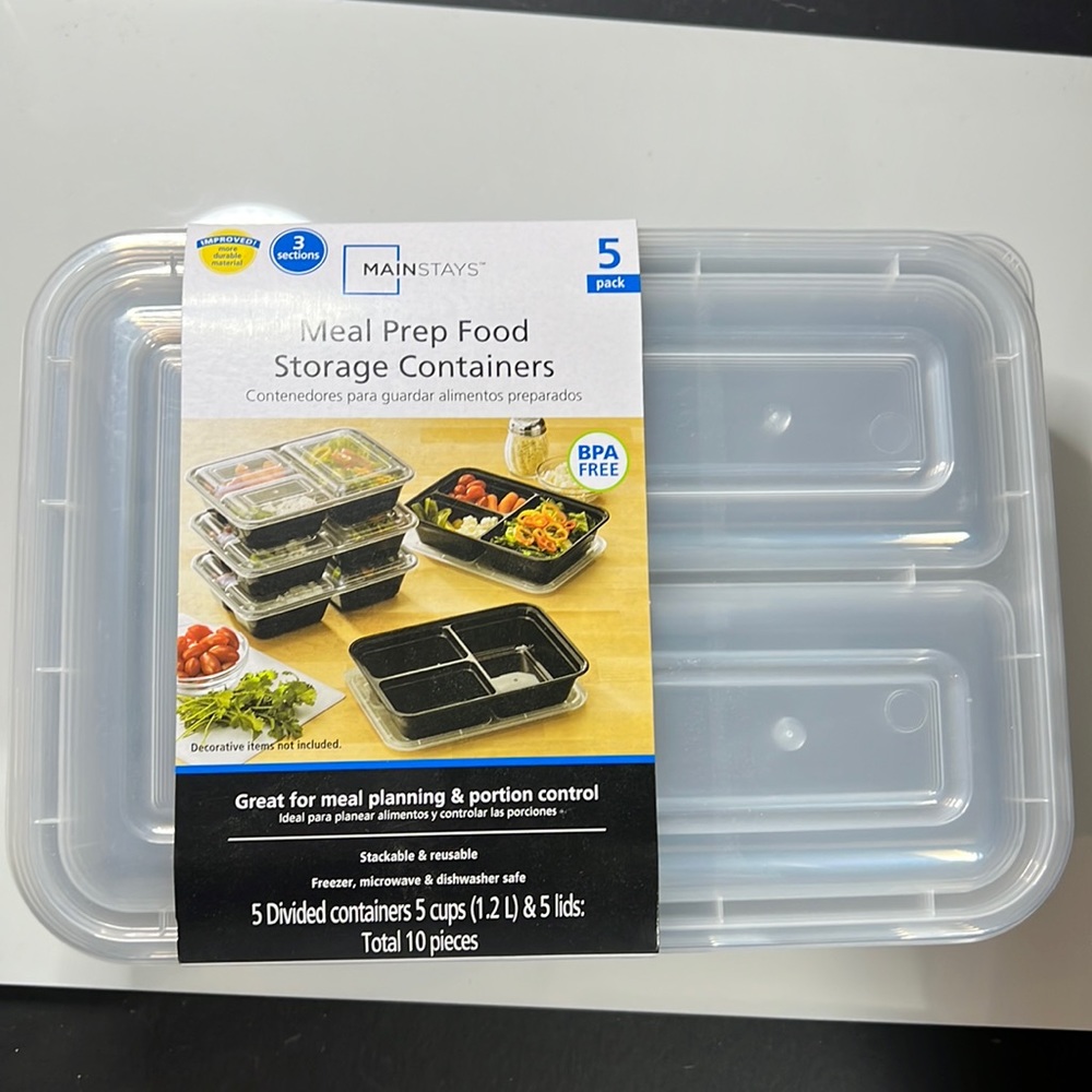 Mainstays 3 Section Meal Prep Food Storage Containers